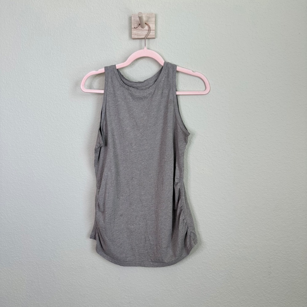 Pact Organic Cotton Heather Gray Ruched Side Tank Top Medium High Neck